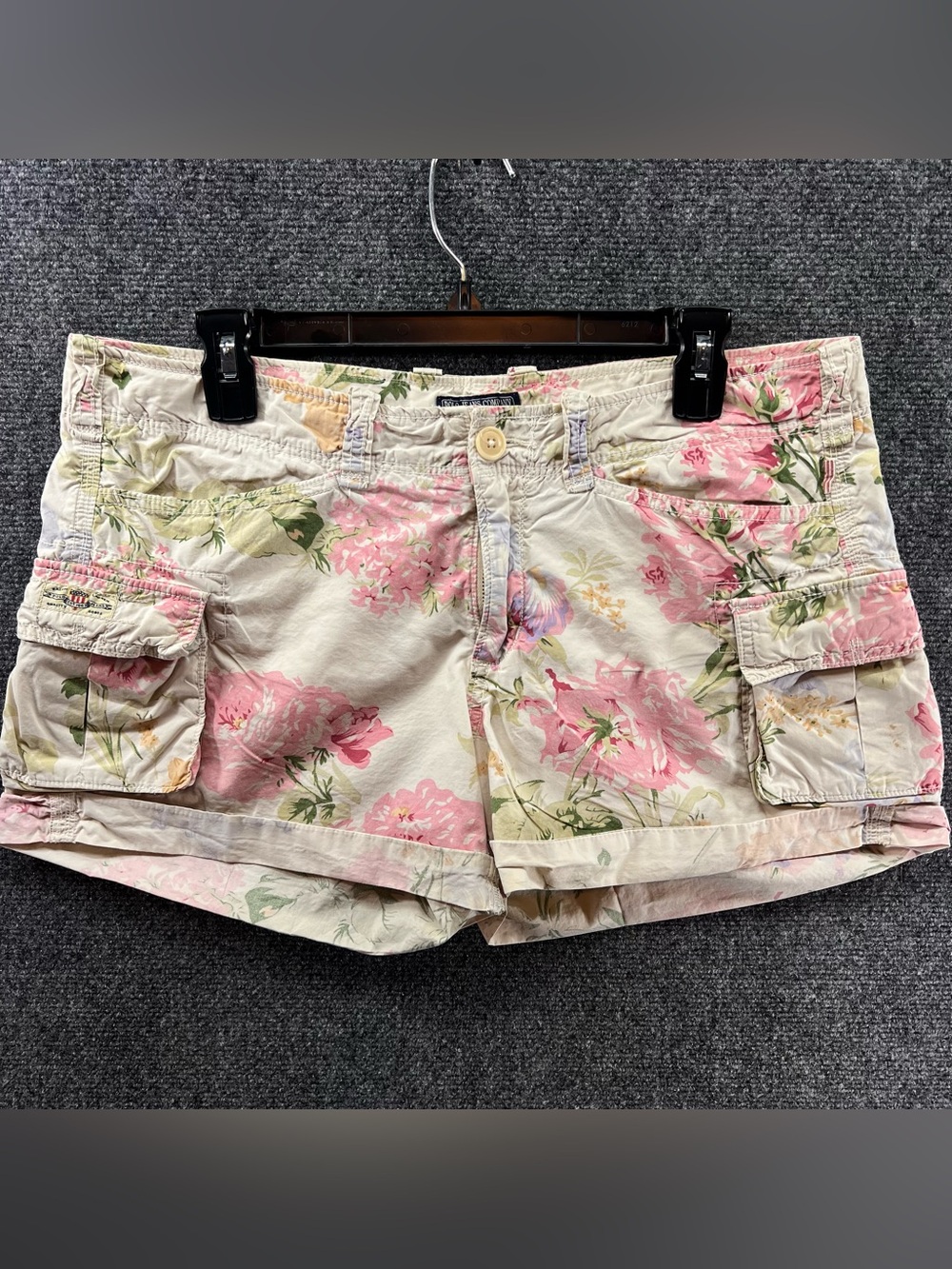 Vtg Polo Jeans Co. Cargo Shorts Womens 30 Low Rise Pink Floral Cottagecore Boho